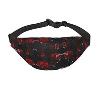Sac banane rose rouge pour homme et femme, sac banane en polyester imprimé pour voyage, marche, sport avec sangle réglable, Noir , Taille unique