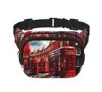 Sac banane rouge avec extension pour homme et femme avec poches zippées, noir, One Size