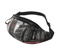 Sac banane rouge imprimé London Street avec prise casque, sac banane personnalisé unisexe pour la course à pied, la randonnée, pour homme et femme, Noir , Taille unique