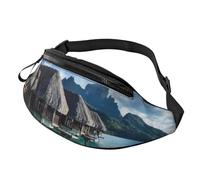 Sac banane rustique en bois imprimé fer à cheval avec prise casque et ceinture réglable pour voyage, course à pied, jogging, entraînement, randonnée, Peinture de paysage marin, One Size, Imprimé