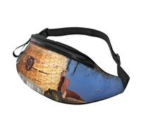 Sac banane rustique en bois imprimé fer à cheval avec prise casque et ceinture réglable pour voyage, course à pied, jogging, entraînement, randonnée, Outil de pêche rustique, One Size, Imprimé