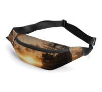 Sac banane Ship in The Lake Sunset avec sangle réglable, sac à bandoulière de voyage léger, mini sac banane mains libres pour la course à pied ou la salle de sport