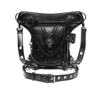Sac banane steampunk en polyuréthane pour moto, sac à bandoulière, sac de cuisse, sac de hanche de voyage, sac de messager steampunk pour femme, Noir