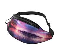 Sac banane Sunset View pour homme et femme, sac de poitrine réglable tendance, sac banane de voyage, sport, marche, Coucher de soleil violet sur l'eau, Taille unique