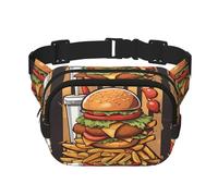 Sac banane surdimensionné imprimé de burgers de dessin animé, sac à bandoulière tendance unisexe, sac de rangement de sport de voyage