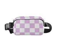Sac banane tendance à carreaux américains violet et blanc pour homme et femme avec sangle réglable pour voyage, course à pied, randonnée, Plaid américain violet et blanc, 1 size