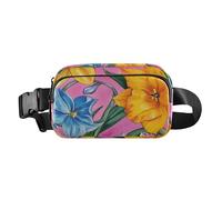 Sac banane tendance à motif fleurs d'automne jonquille pour femmes, hommes, adolescents, sac de poitrine multifonction avec sangle réglable pour voyage, gym, travail, Jonquille Hot Peach, 1 size