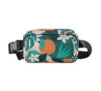 Sac banane tendance à motif floral orange pour femmes, hommes, adolescents, petit sac de poitrine à bandoulière avec sangle réglable pour voyage, shopping, course à pied, Collage orange motif floral,