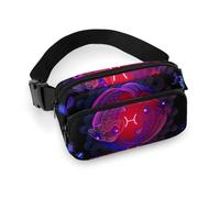Sac banane tendance avec décoration vestimentaire, petit paquet entièrement imprimé, sac ceinture portable avec sangle réglable pour femmes et hommes, compatible avec deux poissons néon zodiaque astro
