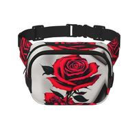 Sac banane tendance avec imprimé rose rouge pour femme, sac banane pour voyage, course à pied, noir, One Size