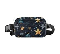 Sac banane tendance avec motif sapin de Noël doré pour homme et femme, petit sac à bandoulière essentiel de voyage avec sangle réglable pour voyage, course à pied, randonnée