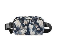 Sac banane tendance avec ours mignon et dessin animé blanc pour femmes et hommes, petit sac à bandoulière antivol, Dessin animé chien husky sibérien bleu marine, 1 size