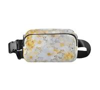 Sac banane tendance avec peinture à l'huile jaune et blanche avec touche florale pour homme et femme Mini sac à bandoulière antivol avec sangle réglable pour voyage, vacances, course à pied, Peinture