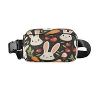 Sac banane tendance avec sangle réglable, carottes, cerises et visages de lapin pour l'entraînement, le shopping, les voyages, la randonnée, multicolore