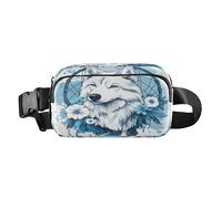 Sac banane tendance avec sangle réglable Motif fleur bleue et blanche attrape-rêves loup pour l'entraînement, le shopping, les voyages, la randonnée, multicolore