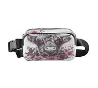 Sac banane tendance avec sangle réglable - Motif vache des Highlands - Motif floral rose - Pour l'entraînement, le shopping, les voyages, la randonnée, multicolore
