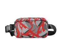 Sac banane tendance avec sangle réglable pour femme, homme, adolescent, motif art abstrait, rouge feu, gris