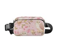 Sac banane tendance avec sangle réglable pour homme et femme Motif chouette grise pêche doré, Dessin animé Great Grey Owl Peach Gold, 1 size