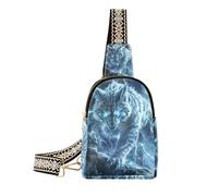Sac banane tendance bleu pailleté Evil Wolf pour femme en cuir pour voyage, Loup maléfique bleu pailleté, 1 size