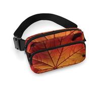 Sac banane tendance de grande capacité en sergé avec imprimé feuilles d'automne - Un article indispensable pour les voyages mains libres, Feuilles d'automne, 20x13cm