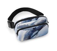 Sac banane tendance de grande capacité en sergé bleu océan baleine imprimé, un article indispensable pour les voyages mains libres, Baleine bleu océan, 20x13cm