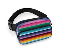 Sac banane tendance de grande capacité en sergé coloré à rayures mexicaines, un article indispensable pour les voyages mains libres, Rayures mexicaines colorées., 20x13cm