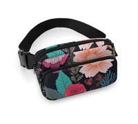 Sac banane tendance de grande capacité en sergé coloré imprimé floral bohème, un article indispensable pour les voyages mains libres, Motif floral bohémien, 20x13cm