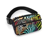 Sac banane tendance de grande capacité en sergé coloré imprimé zèbre arc-en-ciel, un article indispensable pour les voyages mains libres, Motif zèbre arc-en-ciel., 20x13cm