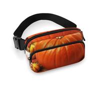 Sac banane tendance de grande capacité en sergé imprimé citrouille d'automne, un article indispensable pour les voyages mains libres, Citrouille tombante., 20x13cm