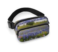 Sac banane tendance de grande capacité en sergé Texas Bluebonnets imprimés, un article indispensable pour les voyages mains libres, Texas Bluebonnets Paysage, 20x13cm
