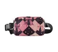 Sac banane tendance en dentelle noire avec nœud et nœud pour homme et femme - Petit sac à bandoulière essentiel de voyage avec sangle réglable pour voyage, course à pied, randonnée, Noeud à carreaux