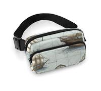 Sac banane tendance en sergé de grande capacité avec carte imprimée, un article indispensable pour les voyages mains libres, Carte de bateau, 20x13cm