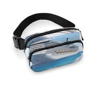 Sac banane tendance en sergé de grande capacité avec imprimé de bateau de croisière en bord de mer, un article indispensable pour les voyages mains libres, Bateau de croisière, 20x13cm