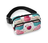 Sac banane tendance en sergé de grande capacité avec imprimé de petits gâteaux, bonbons et cœurs, un article indispensable pour les voyages mains libres, Cupcake Candy Hearts Sweet, 20x13cm