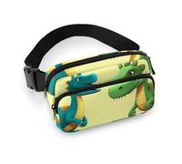 Sac banane tendance en sergé de grande capacité avec imprimé dinosaures, un article indispensable pour les voyages mains libres, Adorables dinosaures de dessins animés., 20x13cm