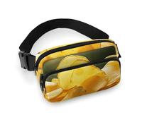 Sac banane tendance en sergé de grande capacité avec imprimé frites de pommes de terre, un article indispensable pour les voyages mains libres, Chips de pommes de terre., 20x13cm