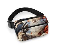 Sac banane tendance en sergé de grande capacité avec imprimé Père Noël et cerf - Un article indispensable pour les voyages mains libres, Père Noël et cerf élan, 20x13cm
