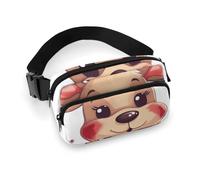 Sac banane tendance en sergé de grande capacité avec imprimé renne de Noël, un article indispensable pour les voyages mains libres, Joli renne de Noël., 20x13cm