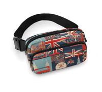 Sac banane tendance en sergé de grande capacité avec imprimé symboles de l'Angleterre, un article indispensable pour les voyages mains libres, Symboles de l'Angleterre, 20x13cm