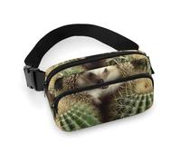 Sac banane tendance en sergé de grande capacité avec motif hérissons, cactus imprimé, un article indispensable pour les voyages mains libres, Hérisson, cactus, 20x13cm