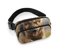 Sac banane tendance en sergé de grande capacité imprimé berger allemand, un article indispensable pour les voyages mains libres, Berger allemand en train de courir, 20x13cm