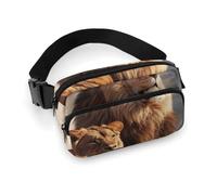 Sac banane tendance en sergé de grande capacité imprimé deux lions, un article indispensable pour les voyages mains libres, Deux lions., 20x13cm