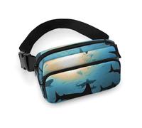 Sac banane tendance en sergé de grande capacité imprimé requins marteaux, un article indispensable pour les voyages mains libres, Requin marteau., 20x13cm