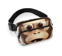 Sac banane tendance en sergé de grande capacité imprimé The Silent Monkey, un article indispensable pour les voyages mains libres, Le singe silencieux, 20x13cm