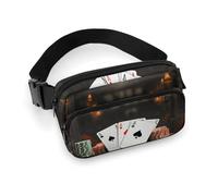 Sac banane tendance en sergé de grande capacité imprimé tournoi de poker, un article indispensable pour les voyages mains libres, Tournoi de poker, 20x13cm