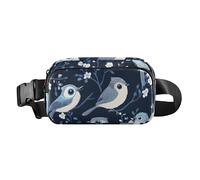 Sac banane tendance - Esthétique - Motif mésange touffeté - Oiseaux bleu marine - Pour homme et femme - Mini sac de poitrine à bandoulière avec sangle réglable - Sacs de sport pour voyage, shopping