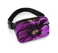 Sac banane tendance grande capacité en sergé violet imprimé fleur, un article indispensable pour les voyages mains libres, fleur violette, 20x13cm