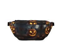 Sac banane tendance imprimé avocat avec poches zippées, grande capacité, Halloween Pumpkin1., One Size