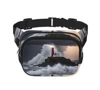 Sac banane tendance imprimé phare en tempête pour femme, sac banane pour voyage, course à pied, noir, One Size