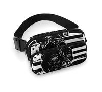Sac Banane Tendance pour Femme avec décoration Vestimentaire, Petit Paquet entièrement imprimé, Sac Ceinture Portable avec Sangle réglable Compatible avec Le Drapeau américain Pitbull Noir et Blanc